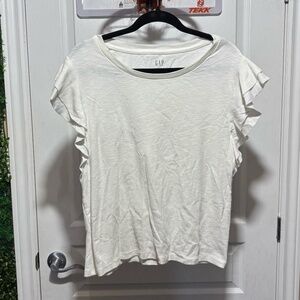 GAP White Ruffle Sleeve Tee Soft Cotton Feminine Top
